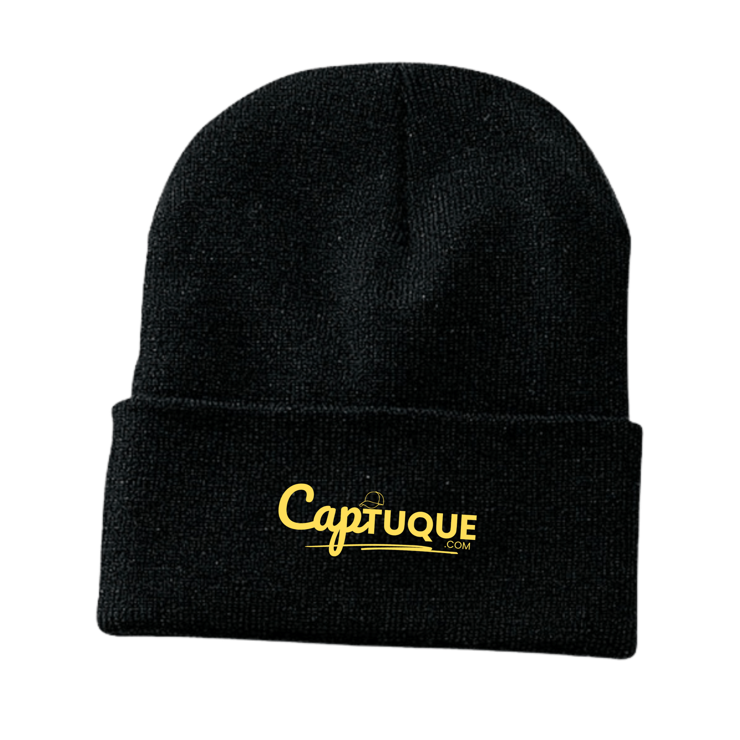 Tuque noire brodée de CapTuque.com, 100% Acrylique hypoallergénique, soutient la plantation d'arbres.